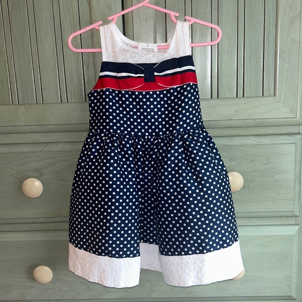 2T Toddler Patriotic Polkadot Eyelet Dress